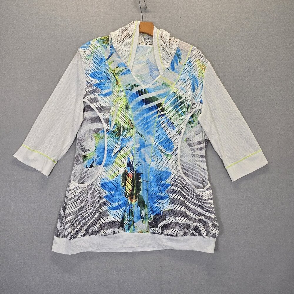 Adore Hoodie XL  White Floral Flowers Boho Colorful